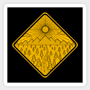 Road to the mountains - sign (yellow variant) Sticker